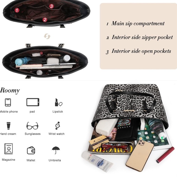 B&W Montana West Fashion 3 pcs Handbag Set girafe Print Tote Bag Conceal Car… - Picture 5 of 5